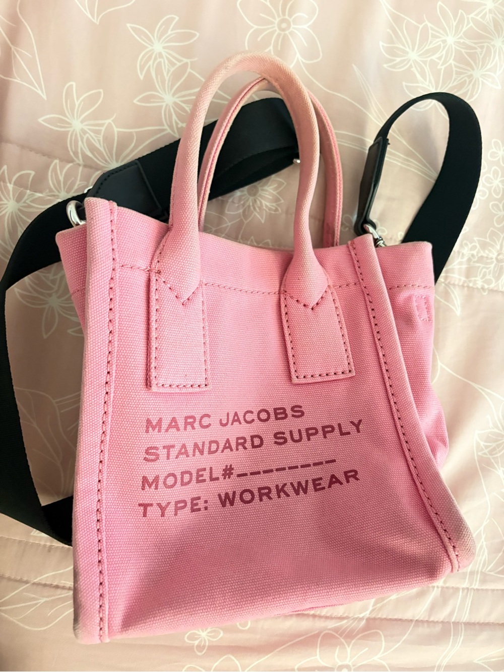 Marc Jacobs Pink Canvas Tote with Black Strap
